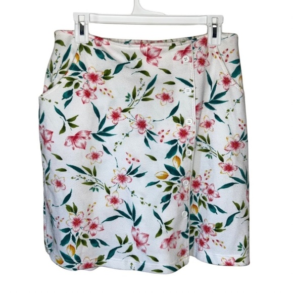 Dress Barn Pants - Dress Barn White Floral Button-Front Skort with Pink & Green Print